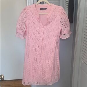 Charming Light Pink Eyelet Mini Dress